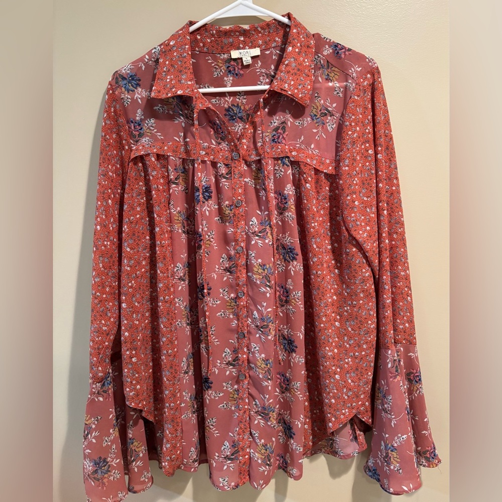 Kori Pink Ruffled Long Sleeve Blouse